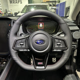 Subaru WRX / STI VB (2022+) Steering Wheel Wrap – Black Leather (smooth top, perforated sides), Wine-red stitch