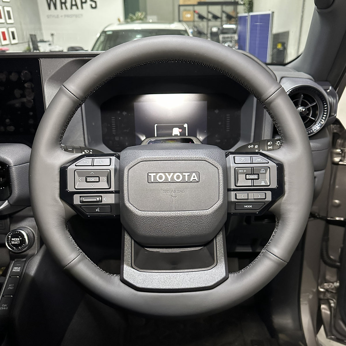 Toyota Prado 250 Series (2024+) Steering Wheel Wrap – Black Leather, Black stitch