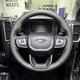 Ford Ranger / Everest Next-Gen (2022+) Steering Wheel Wrap – Black Leather (smooth top, perforated sides), Black stitch