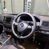 Volkswagen Amarok (2017–2022) Steering Wheel Wrap – Black Smooth Leather, Black stitch
