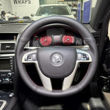 Holden Commodore VE (2006–2013) Steering Wheel Wrap – Black Leather (smooth top, perforated sides), Red stitch