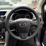 Mazda BT-50 (2011–2015) Steering Wheel Wrap – Black Leather (smooth top, perforated sides), Dark Grey stitch