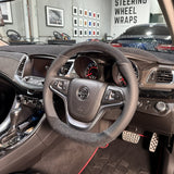 Holden Commodore VF Steering Wheel Wrap – Black Alcantara top / Black Perforated Leather sides, Black stitch