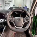Holden Commodore VF Steering Wheel Wrap – Black Alcantara top / Black Perforated Leather sides, Black stitch