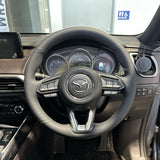 Mazda 3 / CX- (2016-2024) Steering Wheel Wrap – Black Leather (smooth top, perforated sides), Grey stitch