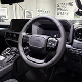 Toyota Prado 250 Series (2024+) Steering Wheel Wrap – Black Leather (smooth top, perforated sides), Grey stitch