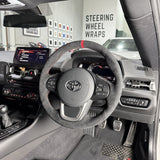 Toyota Supra A90 (2019+) Steering Wheel Wrap – Black Alcantara, Red stitch, Red Alcantara marker
