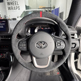 Toyota Supra A90 (2019+) Steering Wheel Wrap – Black Alcantara, Red stitch, Red Alcantara marker