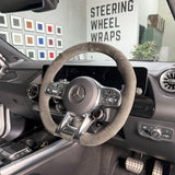 Mercedes-AMGs (2015–2021) Steering Wheel Wrap – Dark Grey Alcantara, Grey stitch, Black leather marker