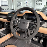 Land Rover Defender Steering Wheel Wrap – Black Alcantara, Black stitch