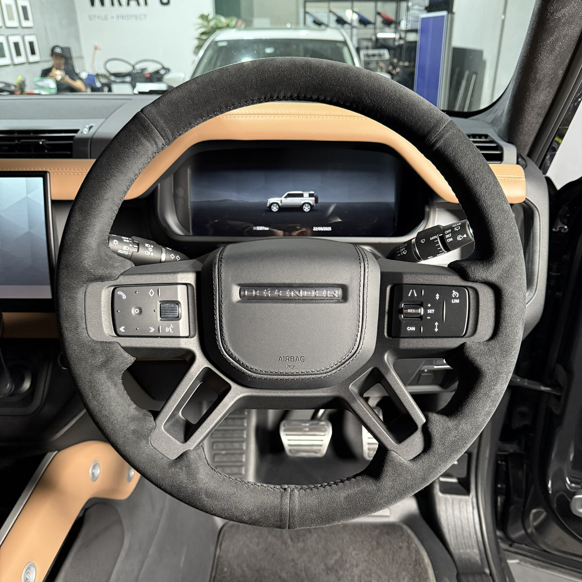 Land Rover Defender Steering Wheel Wrap – Black Alcantara, Black stitch