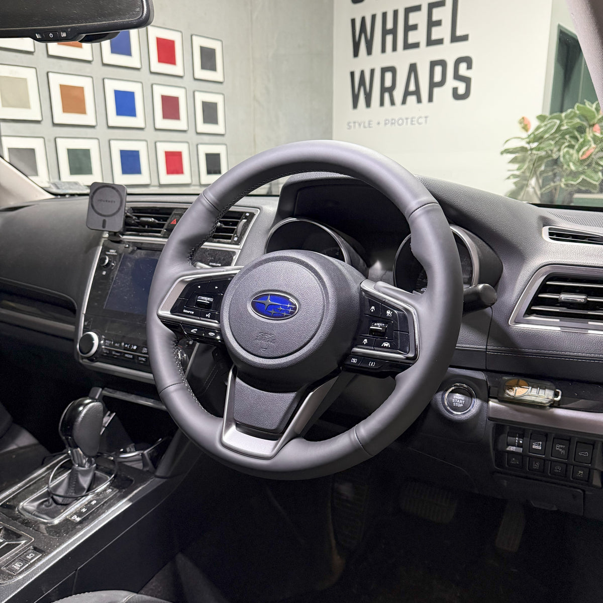 Subaru Impreza / Outback / Crosstrek / Forester (2018+) Steering Wheel Wrap – Black Smooth Leather, Grey stitch