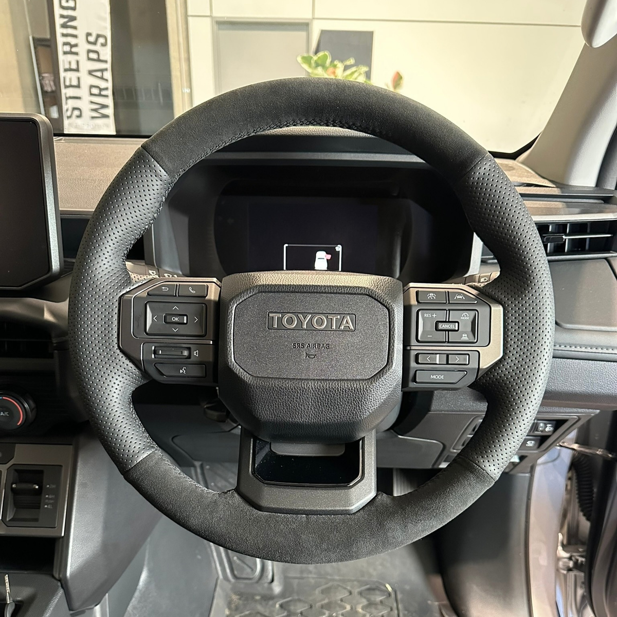 Toyota HiLux 9th Gen Steering Wheel Wrap – Black Alcantara, Black Perforated Leather Sides, Black stitch