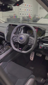 Subaru WRX / STI VB (2022+) Steering Wheel Wrap – Black Leather (smooth top, perforated sides), Wine-red stitch