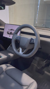 Tesla Model 3 / Y (2025+) Steering Wheel Wrap – Black Leather (smooth top, perforated sides), Black stitch
