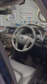 Nissan Patrol Y62 Steering Wheel Wrap – Black Leather (smooth top, perforated sides), Black stitch