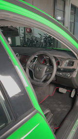 Holden Commodore VF Steering Wheel Wrap – Black Alcantara top / Black Perforated Leather sides, Black stitch