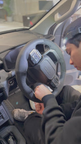 Toyota HiLux 9th Gen Steering Wheel Wrap – Black Alcantara, Black Perforated Leather Sides, Black stitch