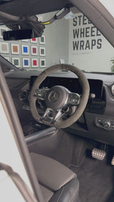 Mercedes-AMGs (2015–2021) Steering Wheel Wrap – Dark Grey Alcantara, Grey stitch, Black leather marker