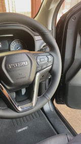 Isuzu D-Max / MU-X / Mazda BT-50 (2020+) Steering Wheel Wrap – Black Leather, Perforated Sides, White stitch