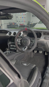 Ford Mustang S550 (2015–2023) Steering Wheel Wrap – Black Alcantara, Red stitch, Red Alcantara® marker
